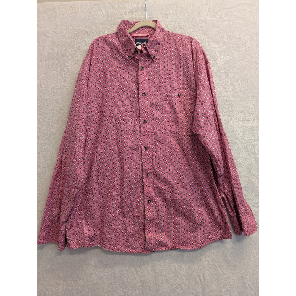 Wrangler Mens XL Pink Pattern Button Down Long Sleeve‎ Shirt